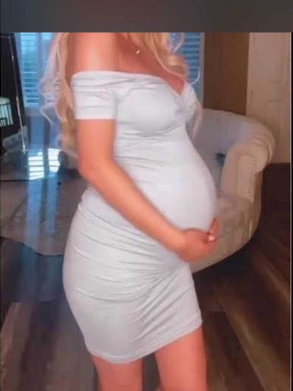 Off-Shoulder Light Blue Maternity Bodycon Dress